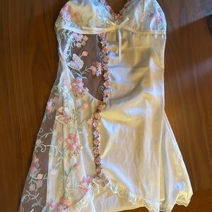 Floral Embroidered Slip with Lace Trim